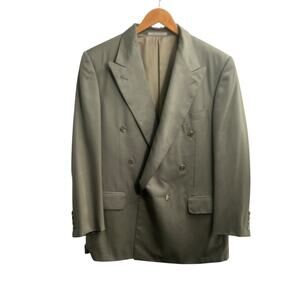 Ermenegildo Zegna Wool & SilkKhaki Green Double Breasted Blazer Jacket 44 -Large